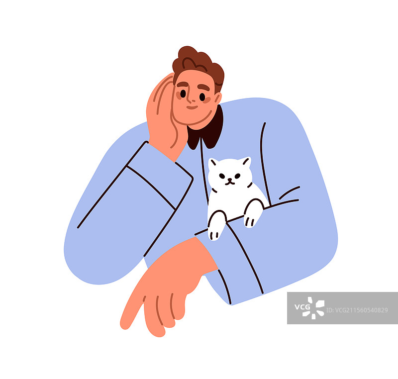 快乐微笑的人抱着猫咪图片素材