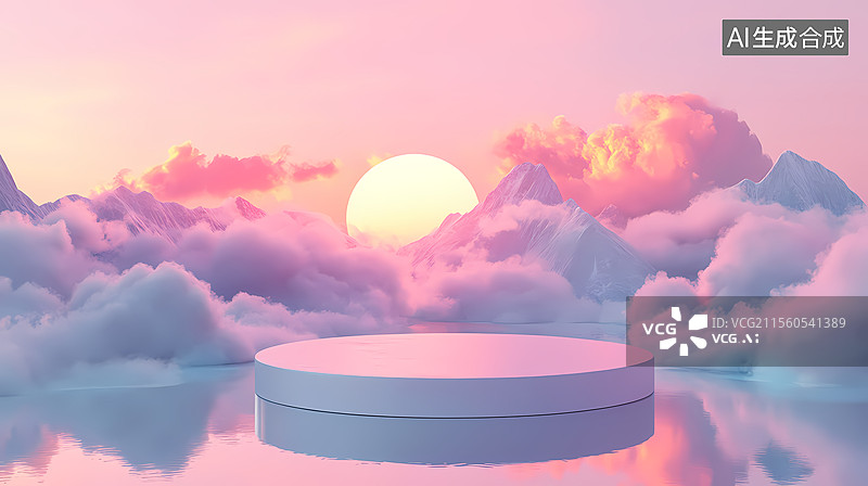 【AI数字艺术】梦幻般的云彩平台场景图片素材