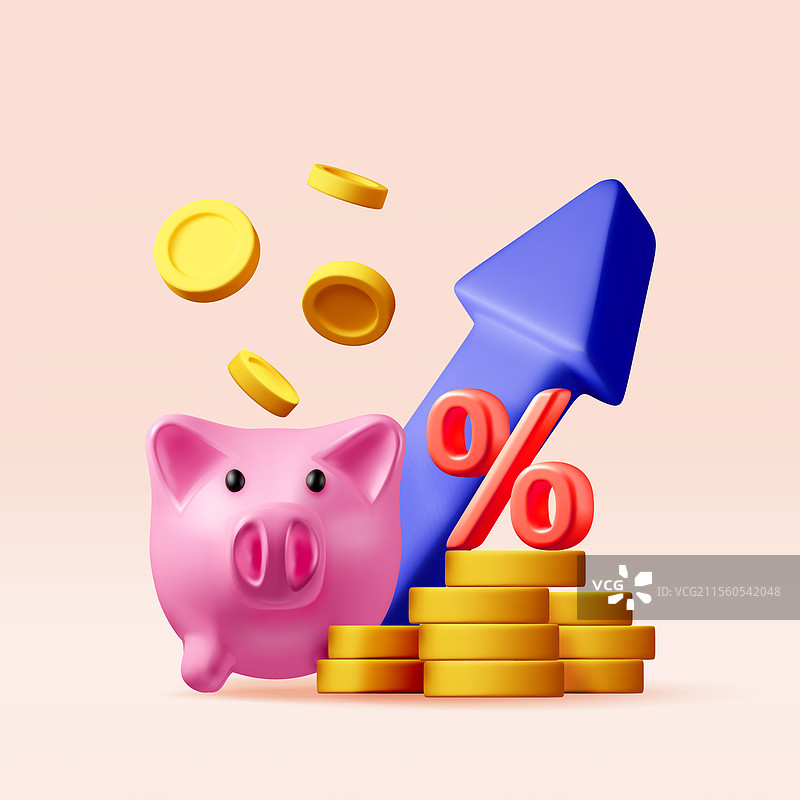 3D存钱罐和不断增长的硬币堆图片素材