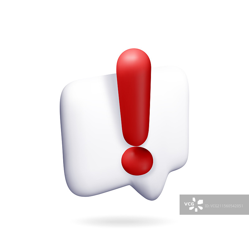 白色方形聊天气泡中的3D感叹号图片素材