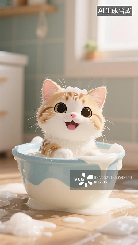 【AI数字艺术】小猫牛奶浴图片素材