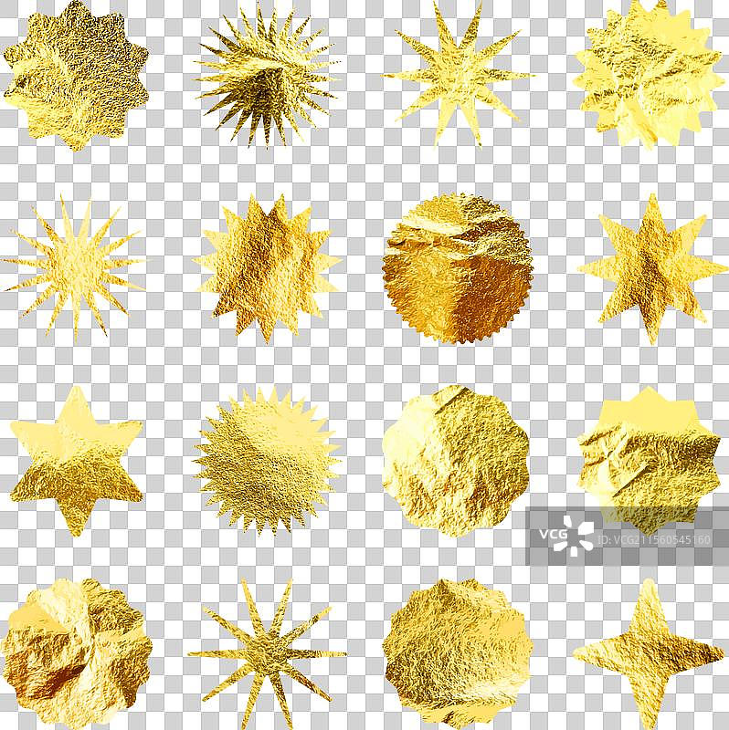 金色星星光芒符号闪亮的金箔图片素材