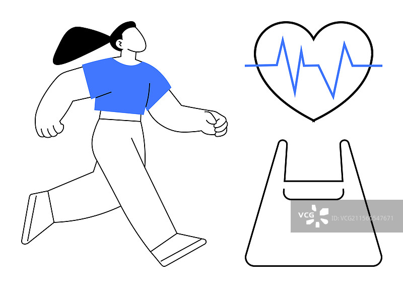 一个正在慢跑的人，旁边有心跳线和购物的元素图片素材