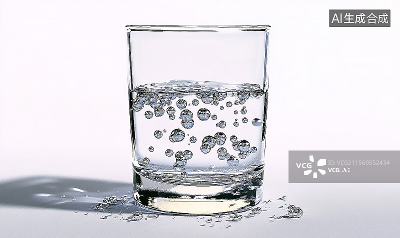 【AI数字艺术】透明玻璃杯里的气泡水图片素材