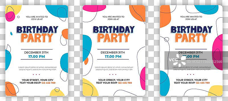 手绘抽象形状的生日邀请函图片素材