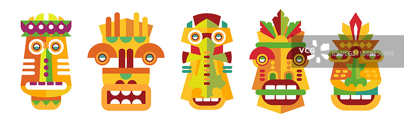 部落夏威夷木雕面具作为仪式用品图片素材