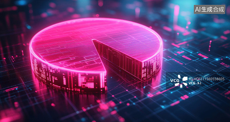 【AI数字艺术】科技感双色发光饼状图图片素材