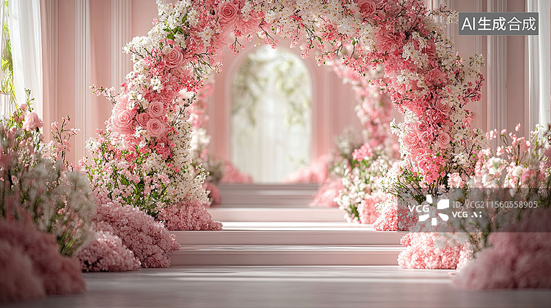 【AI数字艺术】玫瑰花铺满的花路图片素材
