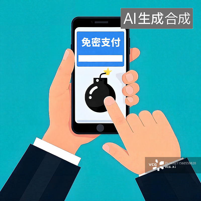 【AI数字艺术】网络购物，免密支付功能，潜在风险警示图片素材