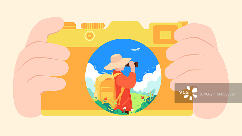 拍照打卡旅游扁平风插画图片素材