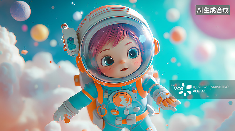 【AI数字艺术】可爱宇航员女孩探索星系图片素材
