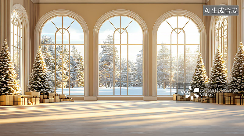 【AI数字艺术】奢华圣诞大厅图片素材