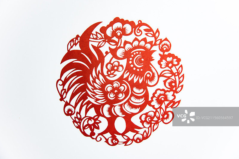 十二生肖鸡年剪纸白色背景图片素材