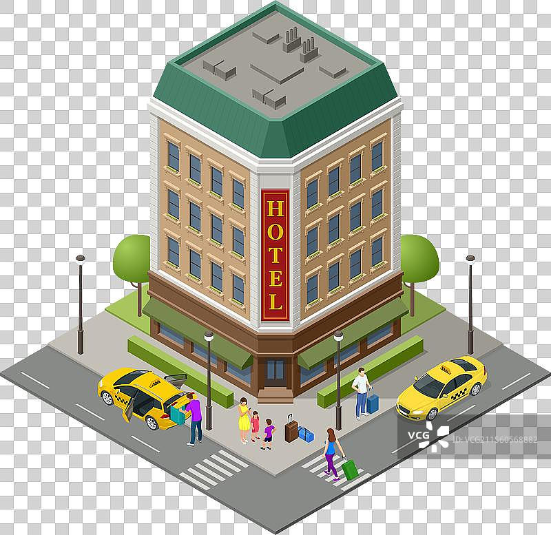 等角视图公共酒店建筑外观在线图片素材