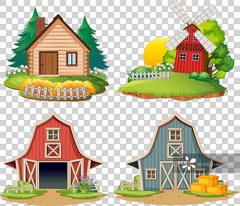 乡村环境中的农舍和谷仓图片素材