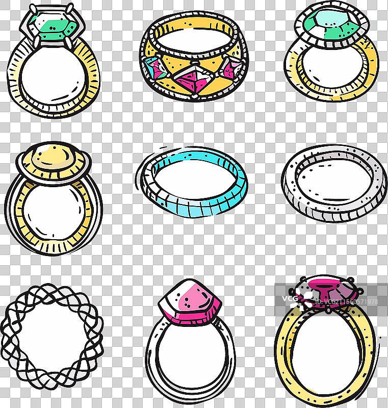 多彩手绘订婚戒指系列图片素材