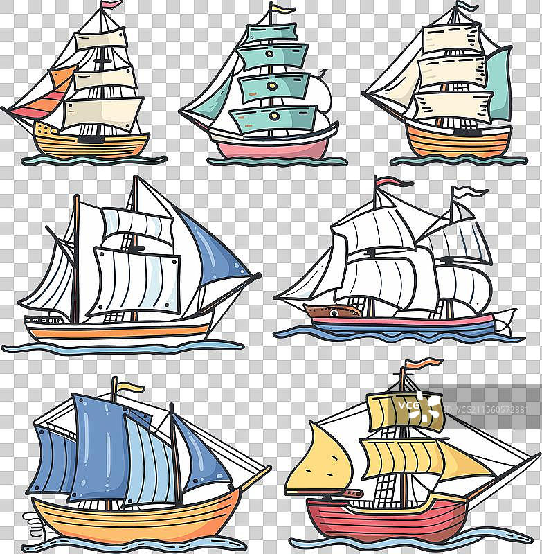 多彩帆船涂鸦合集图片素材
