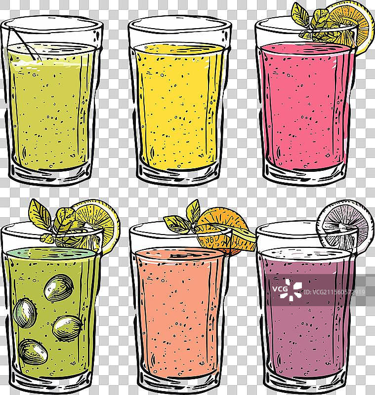 手绘的五彩缤纷的冰沙饮料杯图片素材