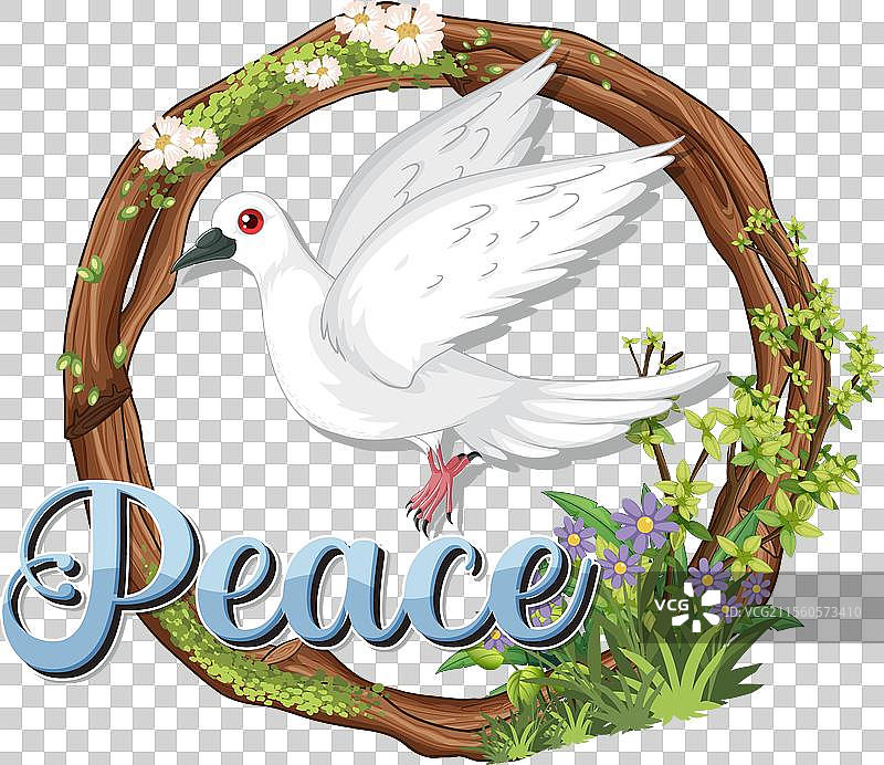 白鸽与红色脚在花环中图片素材