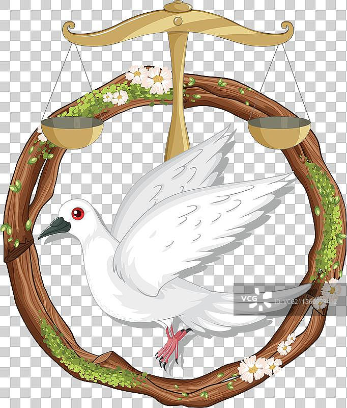 白鸽栖息在平衡的正义天平上图片素材