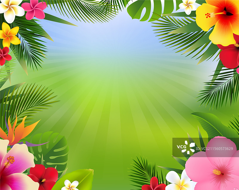明亮的热带花卉和缅甸花环横幅图片素材