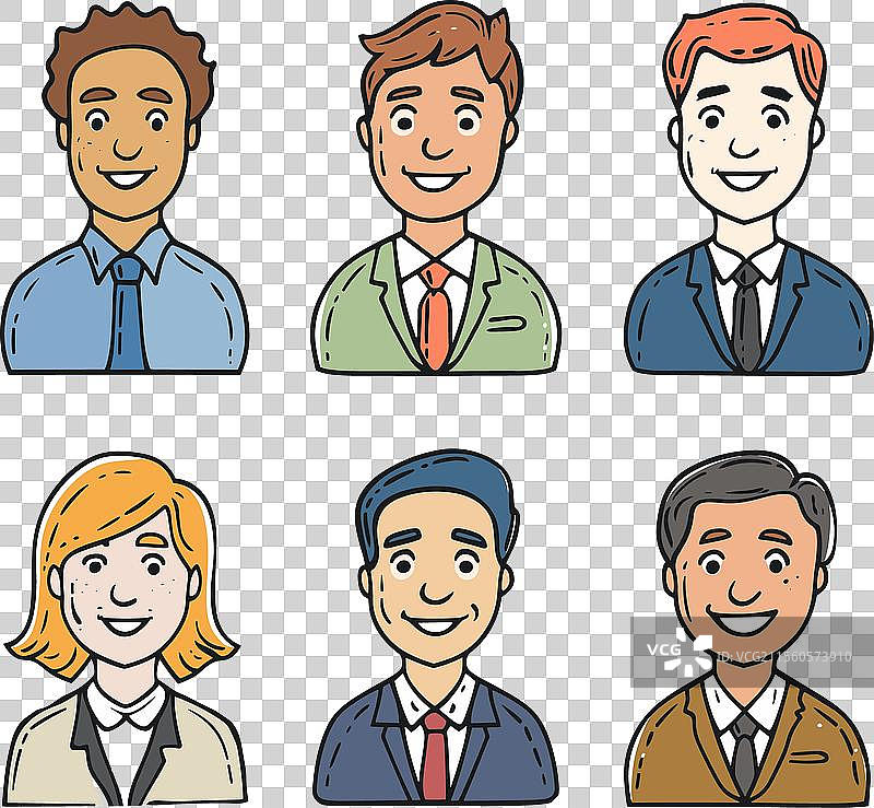 六个不同种族的卡通角色微笑着图片素材