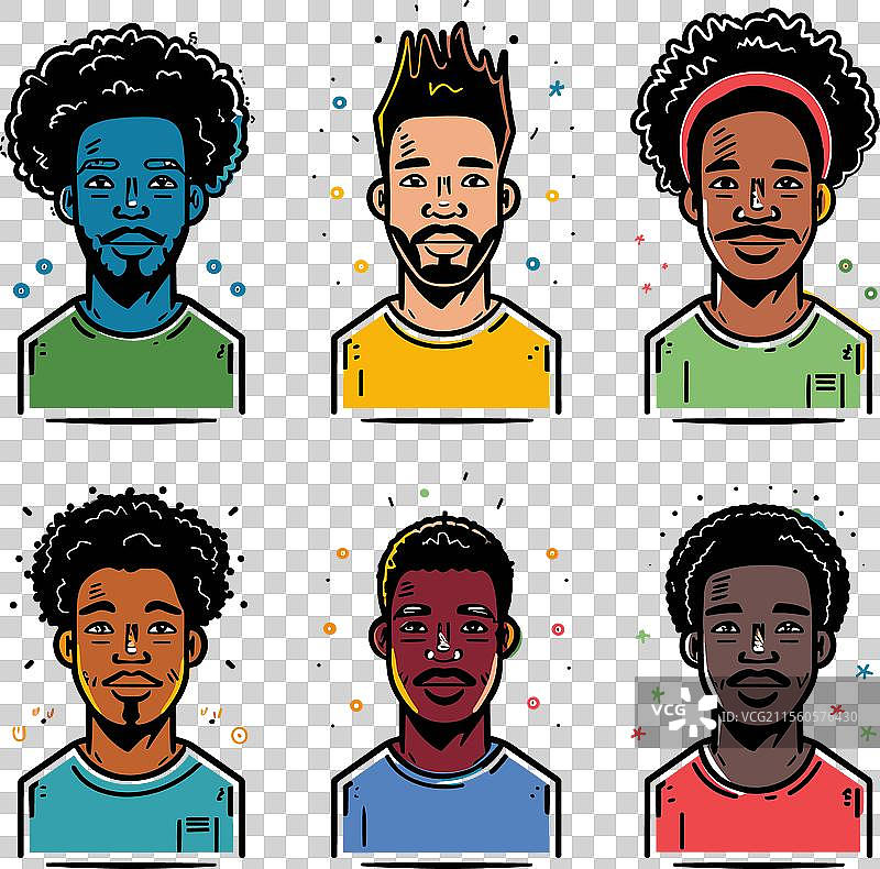 六个多样化的男性卡通肖像图片素材