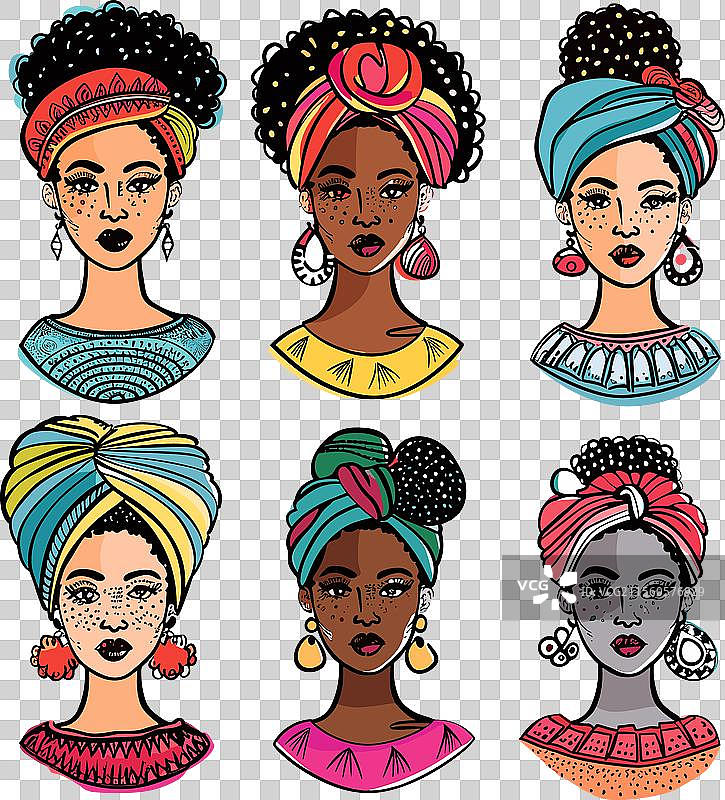 六位不同肤色的非洲女性时尚肖像图片素材