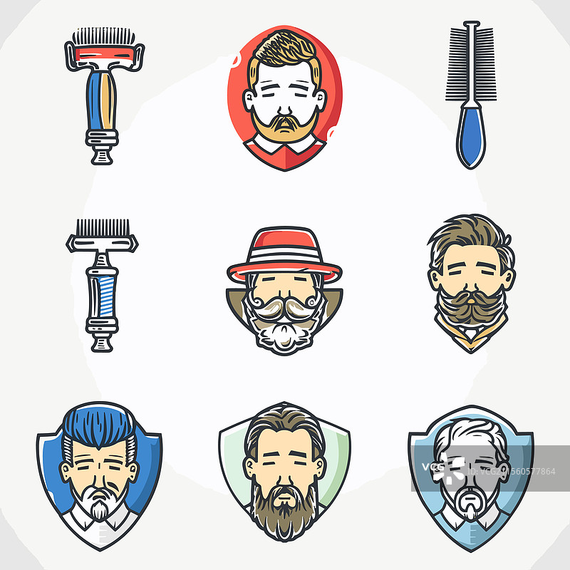 各种风格独特的男性胡须面孔理发师图片素材