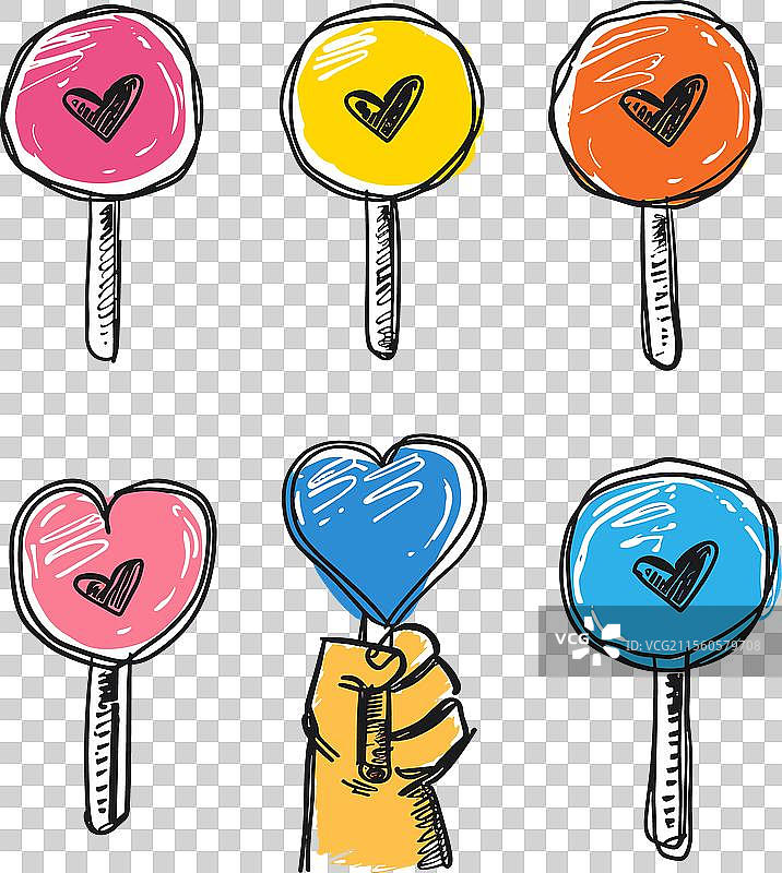 手绘彩色心形圆形棒棒糖图片素材