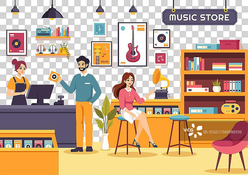 音乐商店，出售各种乐器和CD图片素材