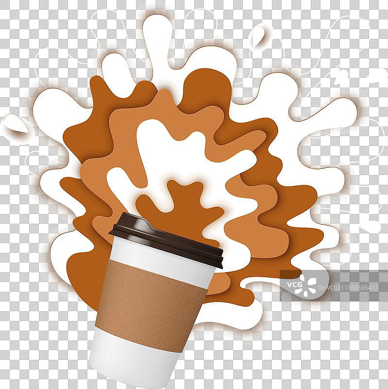 纸艺咖啡，配有奶油和饮料飞溅图片素材