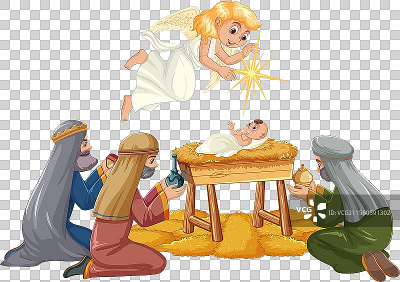 耶稣降生场景，天使与智者们同在图片素材