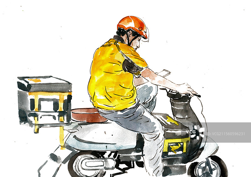 等单的外卖小哥图片素材