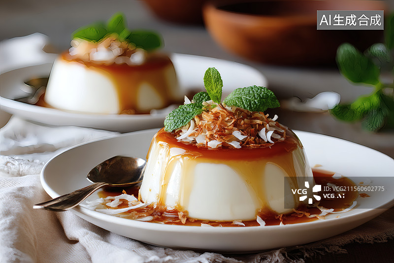 【AI数字艺术】椰香牛奶布丁佐焦糖图片素材
