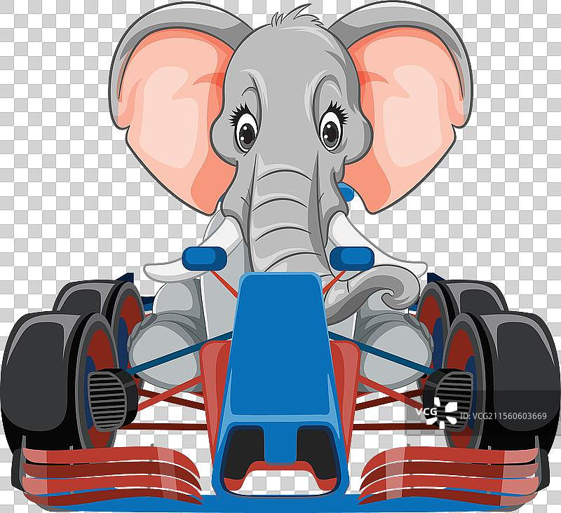 可爱的象在五彩斑斓的赛车里图片素材
