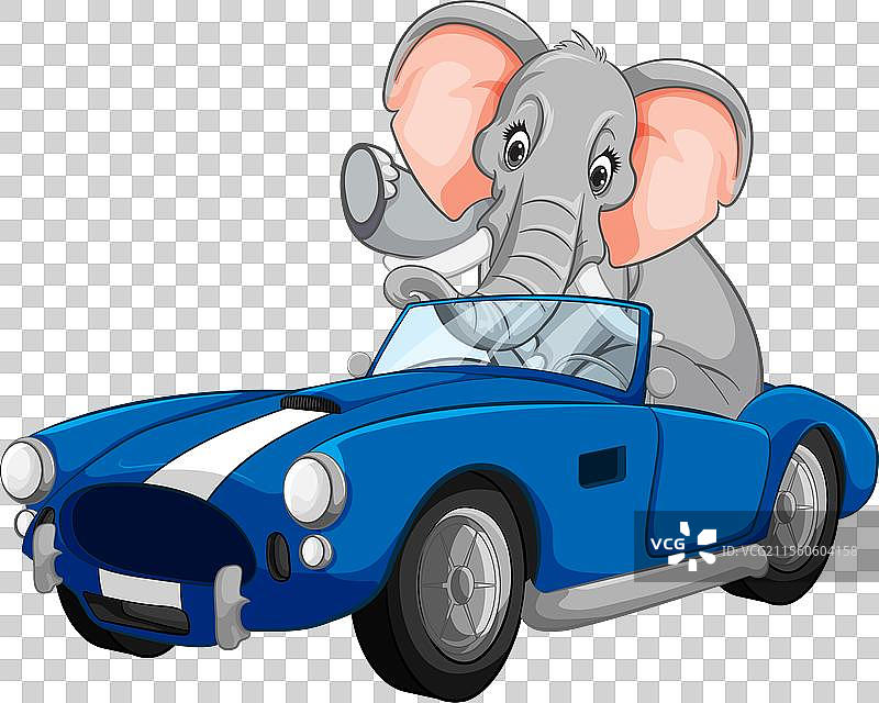 时尚蓝色敞篷车里的卡通大象图片素材
