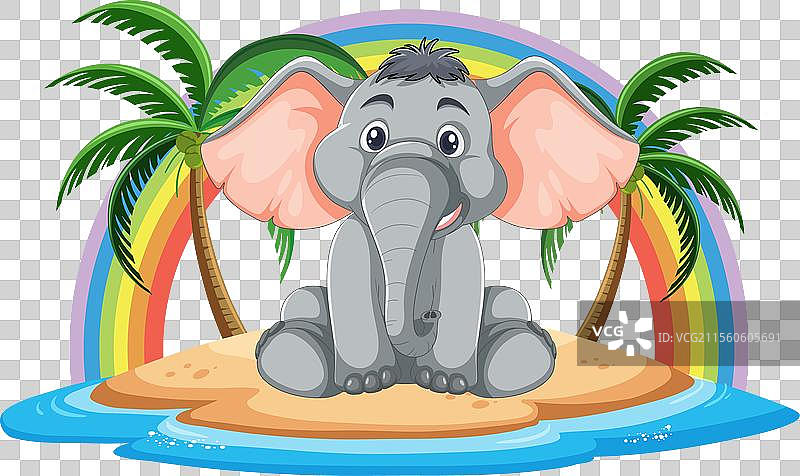 可爱的象在棕榈树下坐着图片素材