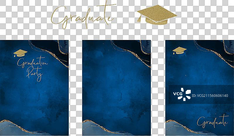 蓝色金色边框的毕业卡图片素材