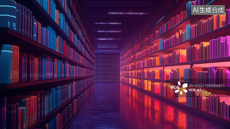 【AI数字艺术】图书馆里摆满图书的书架图片素材