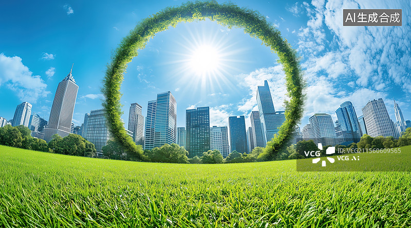 【AI数字艺术】半弧形草地城市图片素材