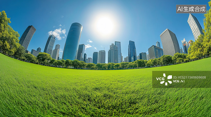 【AI数字艺术】半弧形草地城市图片素材