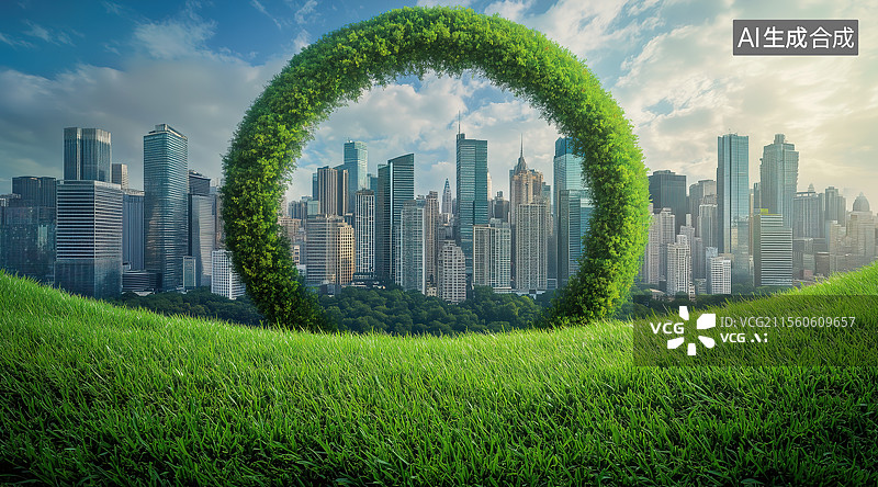 【AI数字艺术】半弧形草地城市图片素材