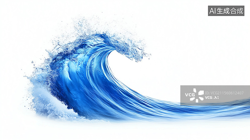 【AI数字艺术】卷起的蓝色波涛海浪图片素材