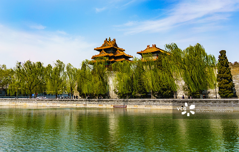 北京故宫博物院西南角楼和护城河图片素材