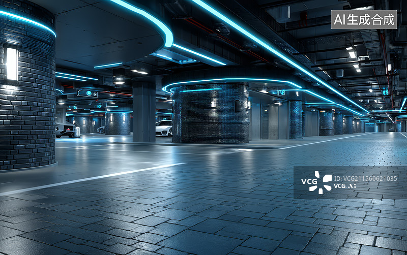 【AI数字艺术】车库停车场现代建筑空间背景图片素材
