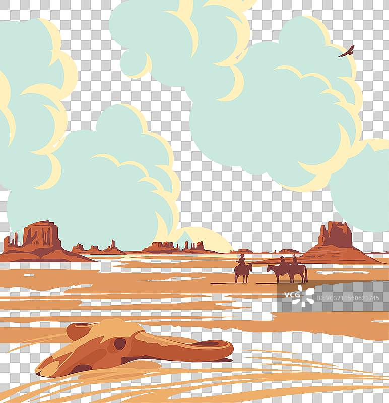 西部风景与牛仔剪影图片素材