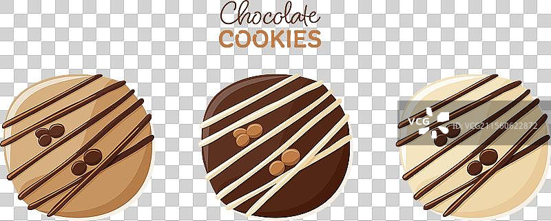 一组带有甜味条纹的圆形巧克力饼干图片素材
