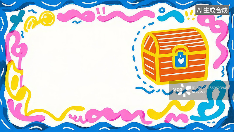 【AI数字艺术】2D卡通居右-彩色边框中的宝箱插图图片素材