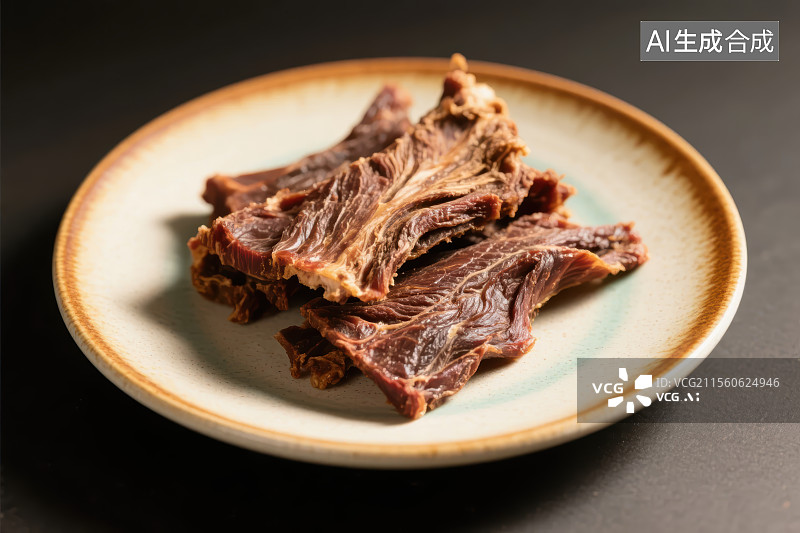 【AI数字艺术】陶瓷盘子里的风干牦牛肉图片素材
